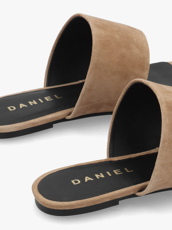 Eloop Beige Suede Ring Toe Post Flat Sandals