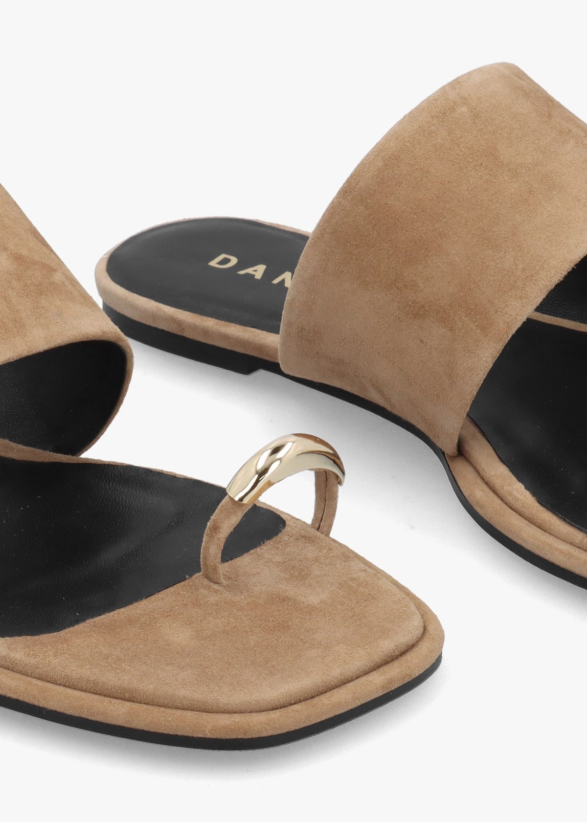Eloop Beige Suede Ring Toe Post Flat Sandals