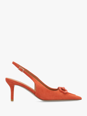 Eppie Orange Suede Mid Heel Sling Back Shoes