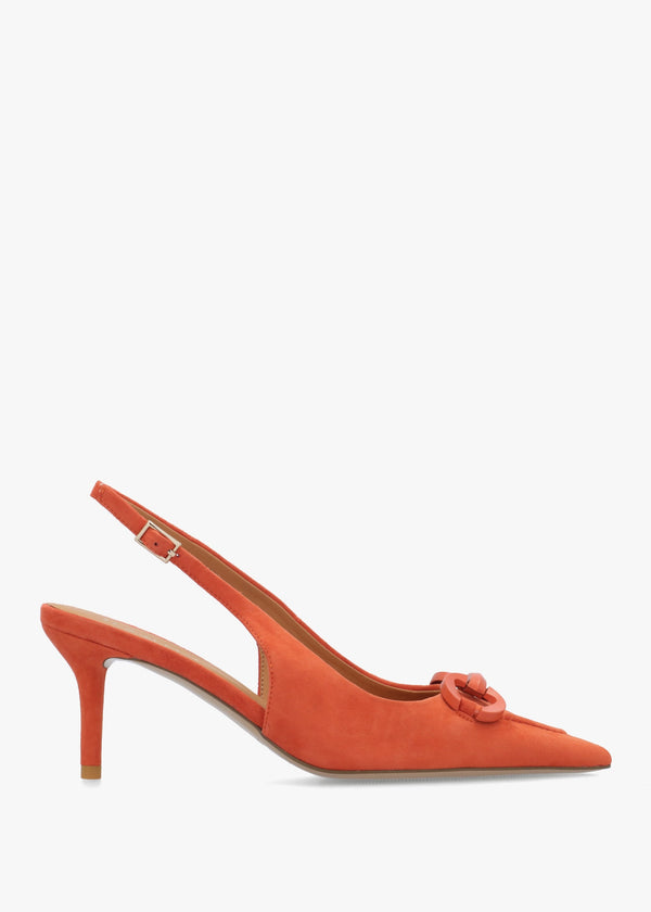 Eppie Orange Suede Mid Heel Sling Back Shoes