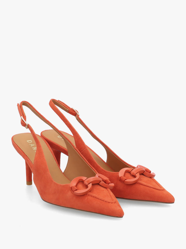 Eppie Orange Suede Mid Heel Sling Back Shoes
