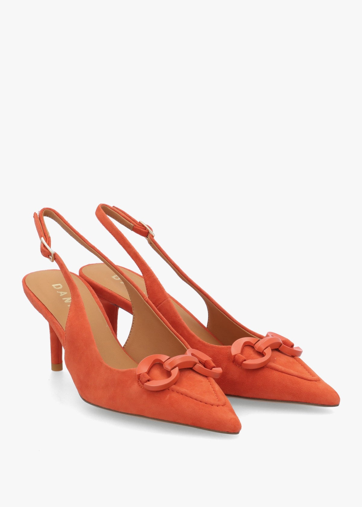 Eppie Orange Suede Mid Heel Sling Back Shoes