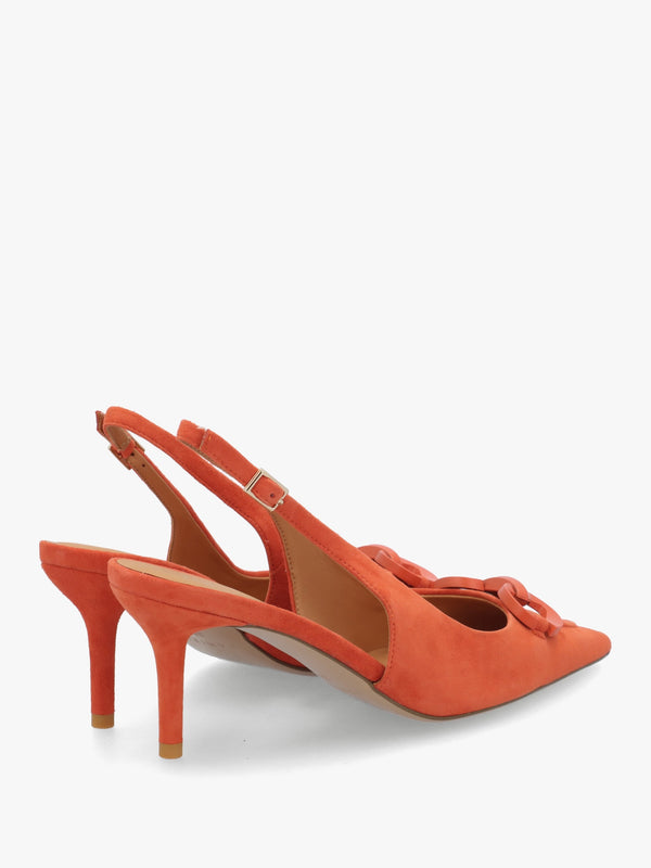 Eppie Orange Suede Mid Heel Sling Back Shoes