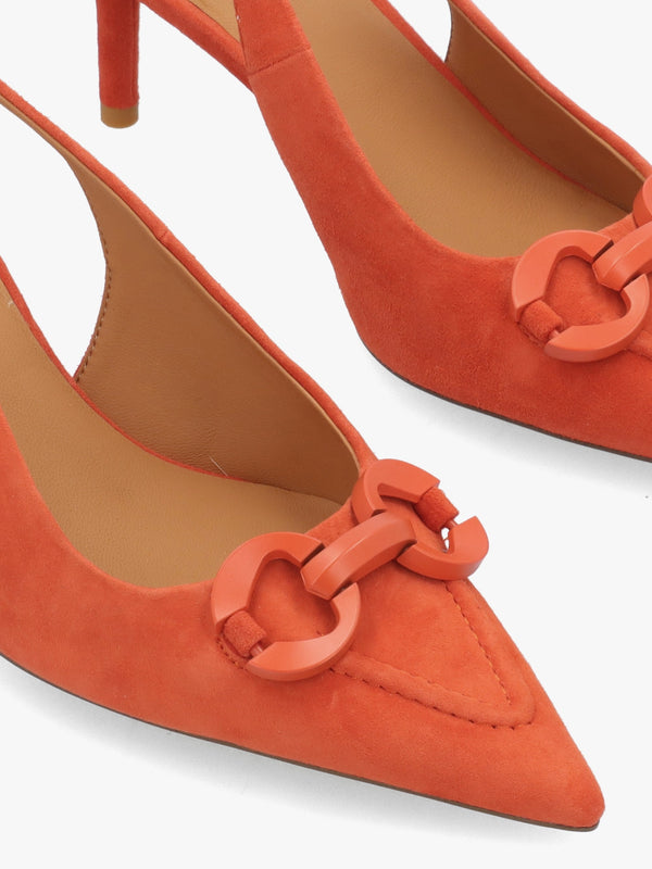 Eppie Orange Suede Mid Heel Sling Back Shoes