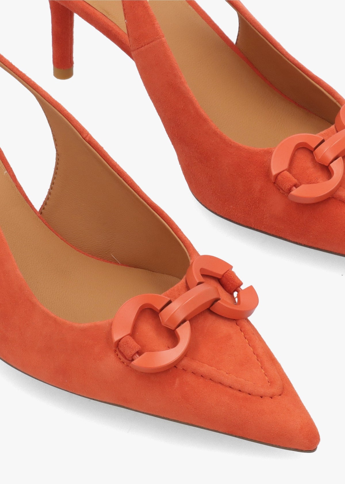 Eppie Orange Suede Mid Heel Sling Back Shoes