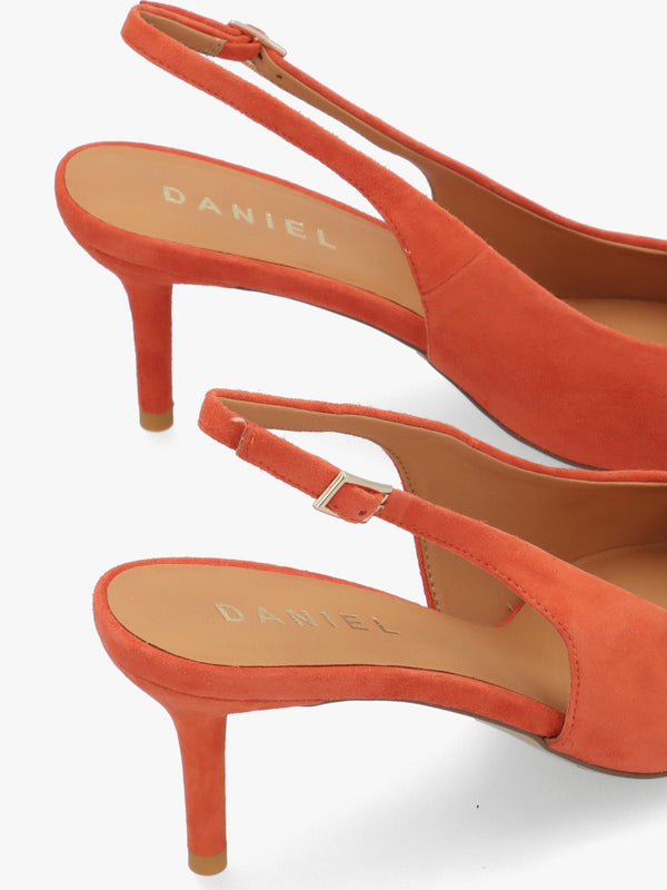 Eppie Orange Suede Mid Heel Sling Back Shoes