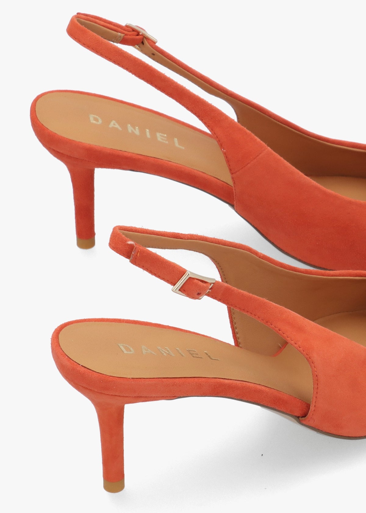 Eppie Orange Suede Mid Heel Sling Back Shoes