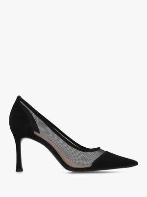 Elphaba Black Suede & Mesh Heeled Court Shoes