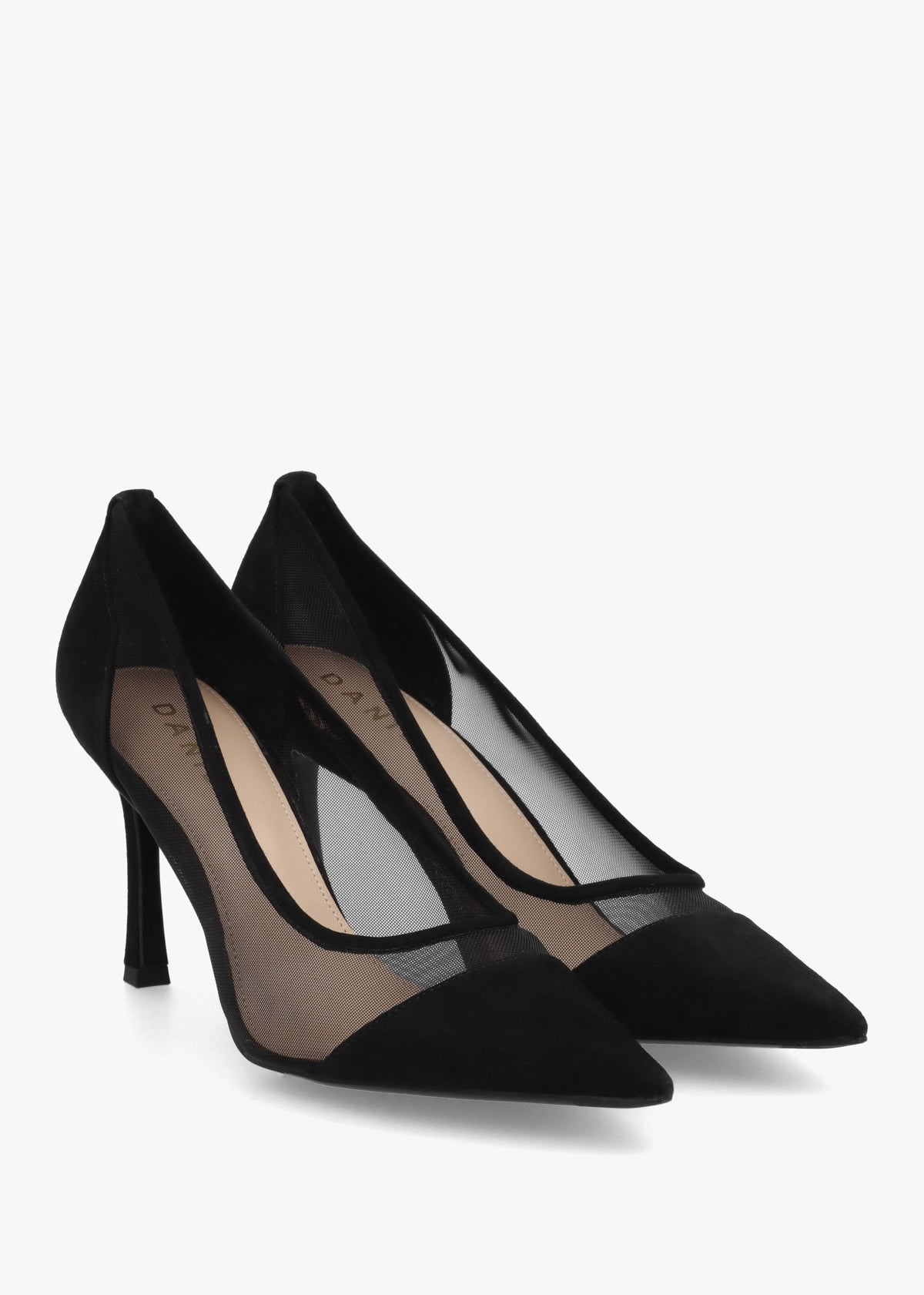 Elphaba Black Suede & Mesh Heeled Court Shoes