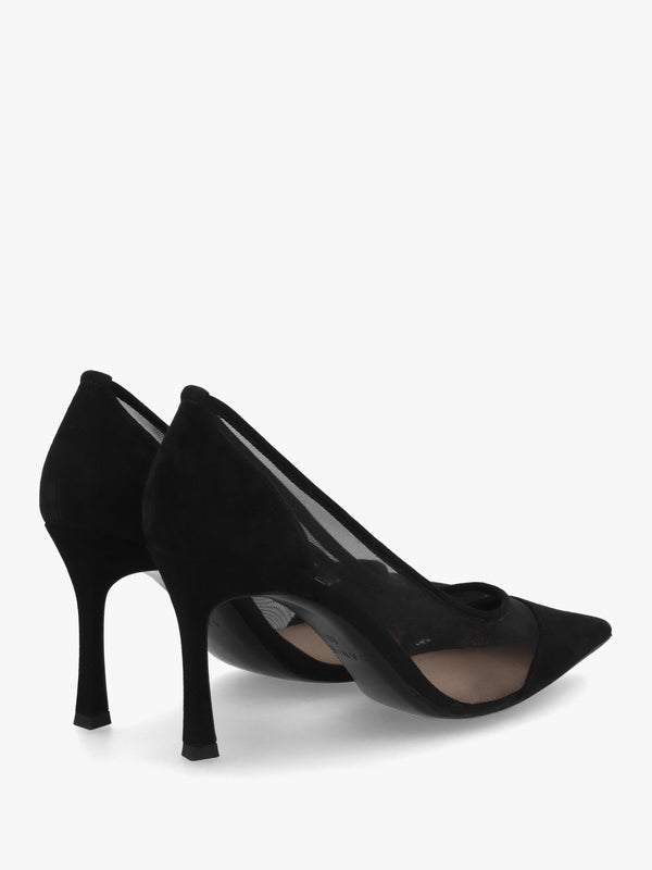 Elphaba Black Suede & Mesh Heeled Court Shoes