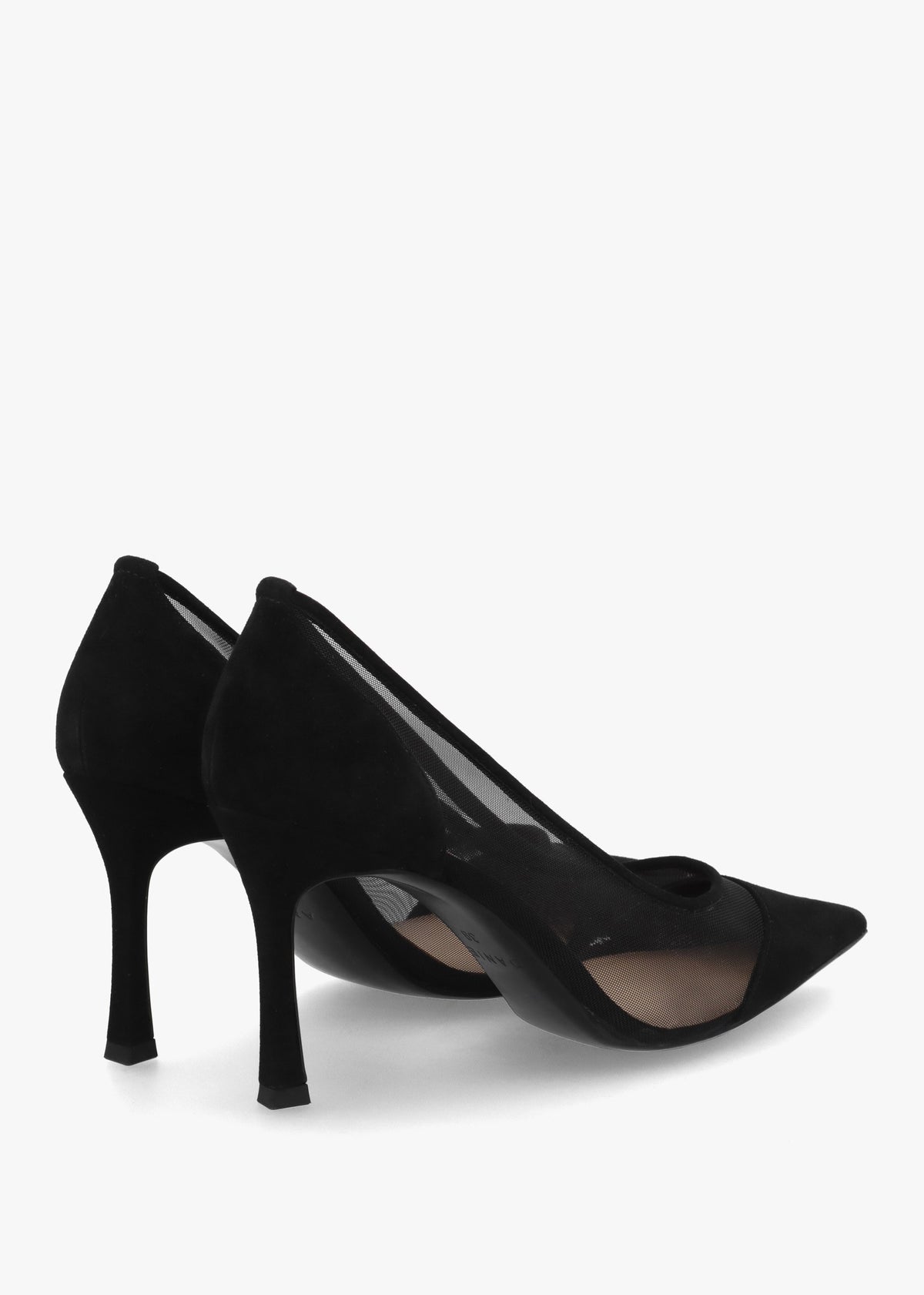 Elphaba Black Suede & Mesh Heeled Court Shoes