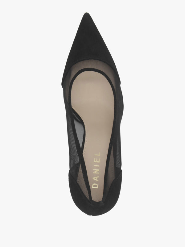 Elphaba Black Suede & Mesh Heeled Court Shoes