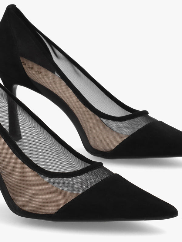 Elphaba Black Suede & Mesh Heeled Court Shoes