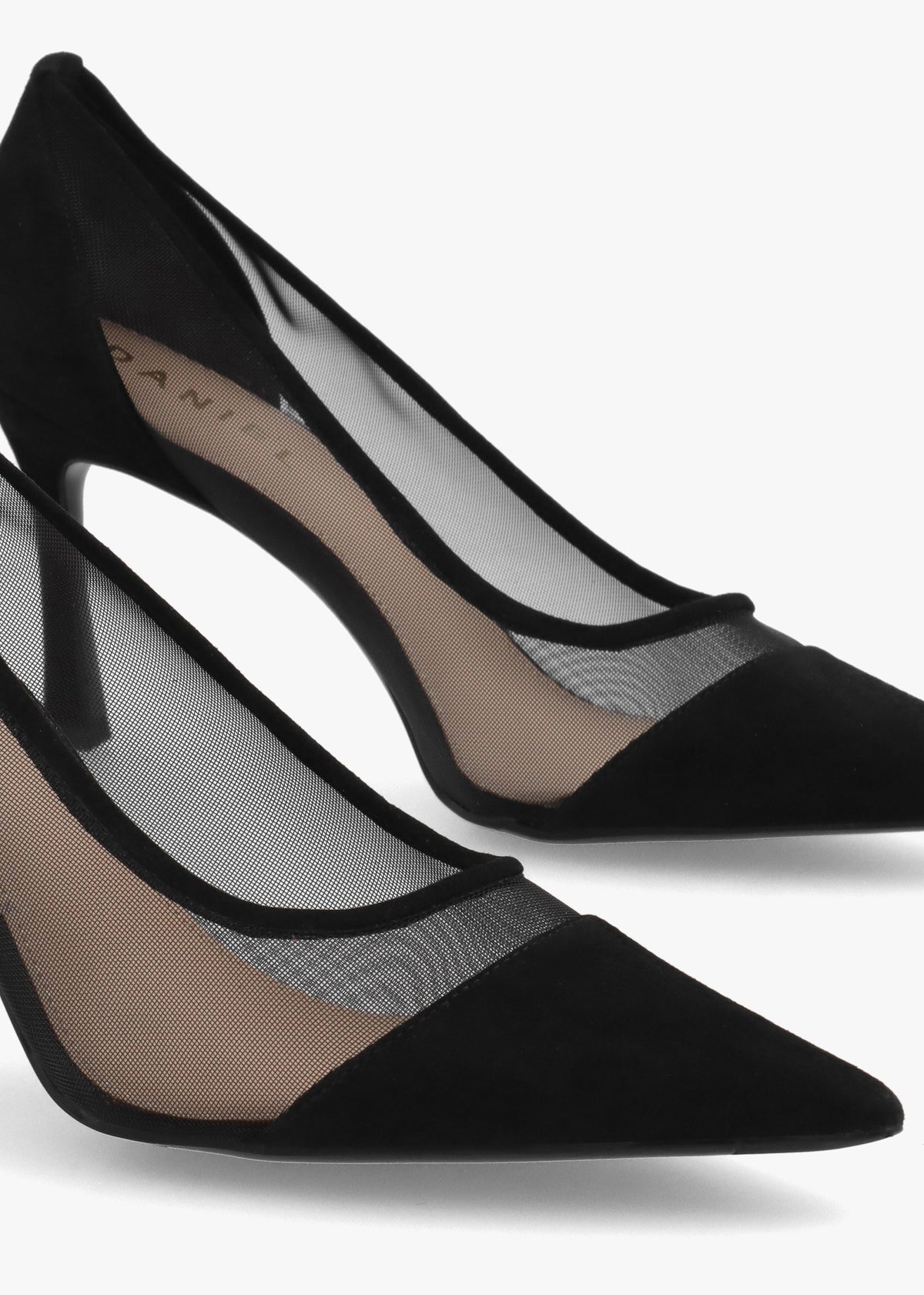 Elphaba Black Suede & Mesh Heeled Court Shoes