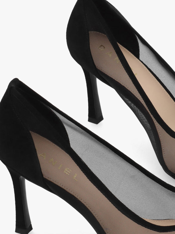Elphaba Black Suede & Mesh Heeled Court Shoes