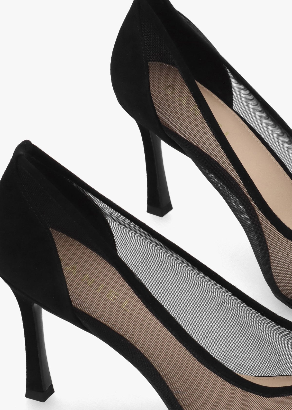 Elphaba Black Suede & Mesh Heeled Court Shoes