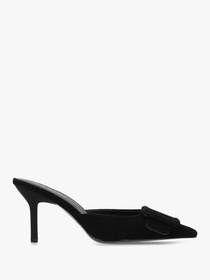 Etta Black Suede Buckle Trim Heeled Mules