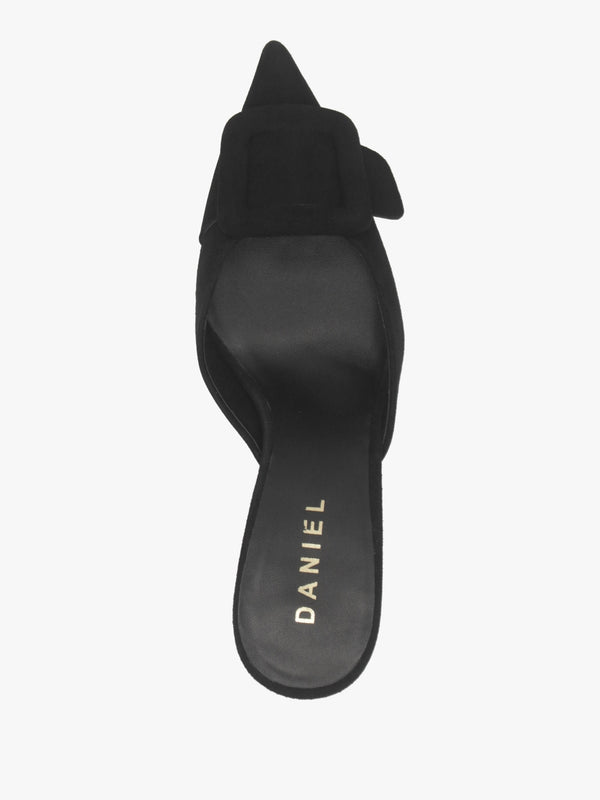 Etta Black Suede Buckle Trim Heeled Mules