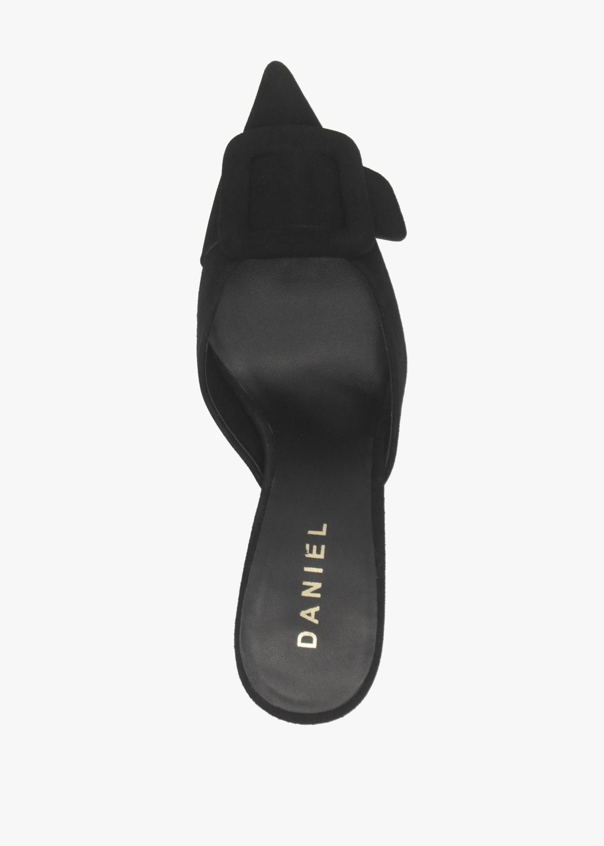 Etta Black Suede Buckle Trim Heeled Mules