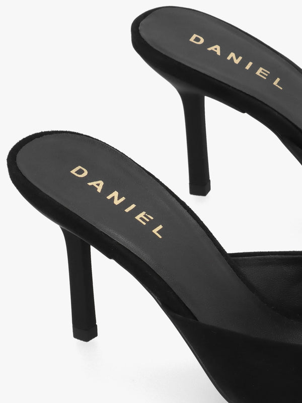 Etta Black Suede Buckle Trim Heeled Mules