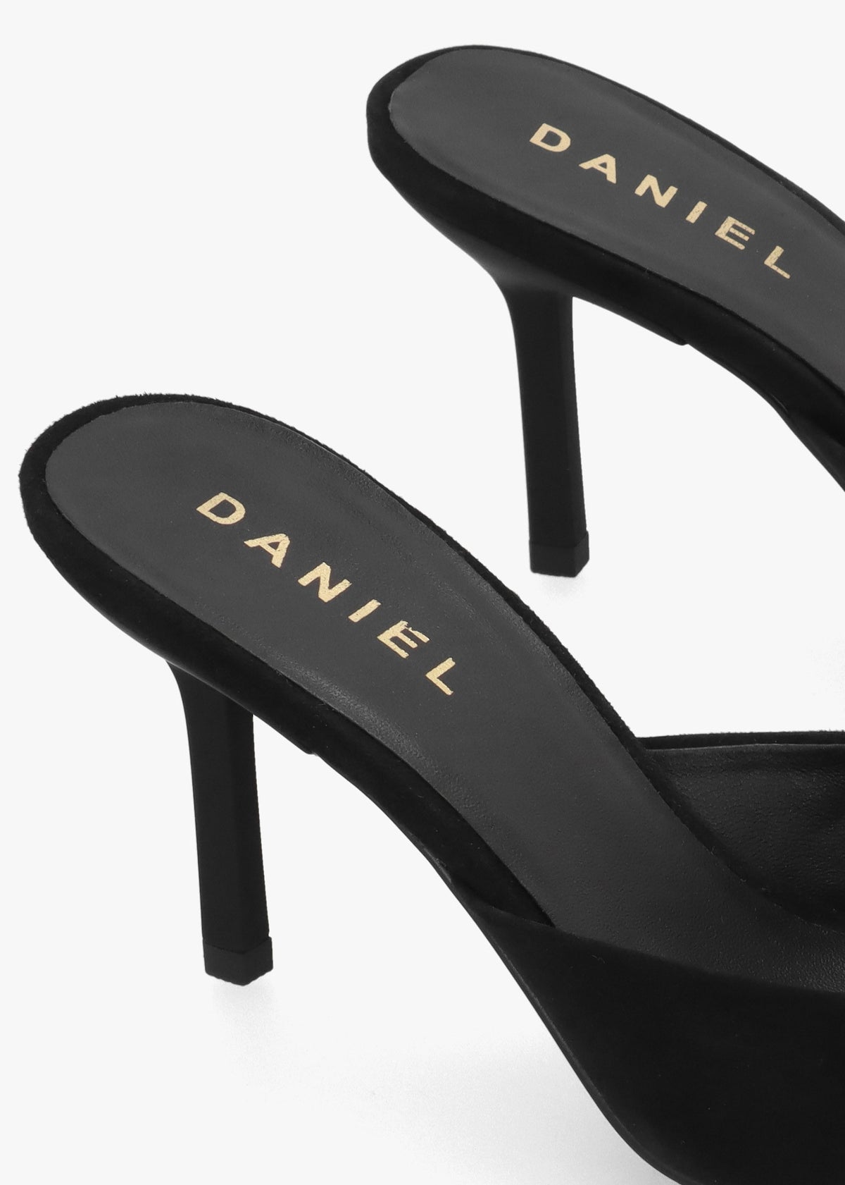 Etta Black Suede Buckle Trim Heeled Mules