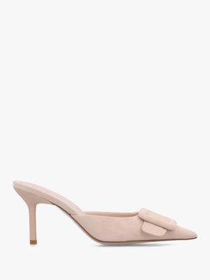 Etta Nude Suede Buckle Trim Heeled Mules