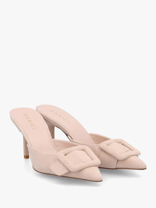 Etta Nude Suede Buckle Trim Heeled Mules