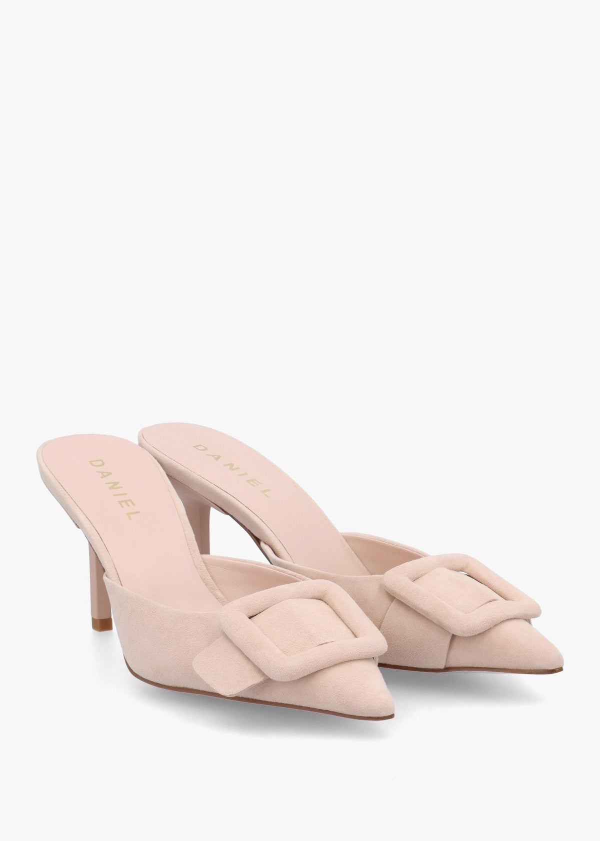 Etta Nude Suede Buckle Trim Heeled Mules