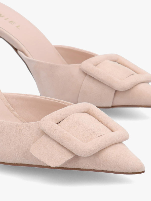Etta Nude Suede Buckle Trim Heeled Mules