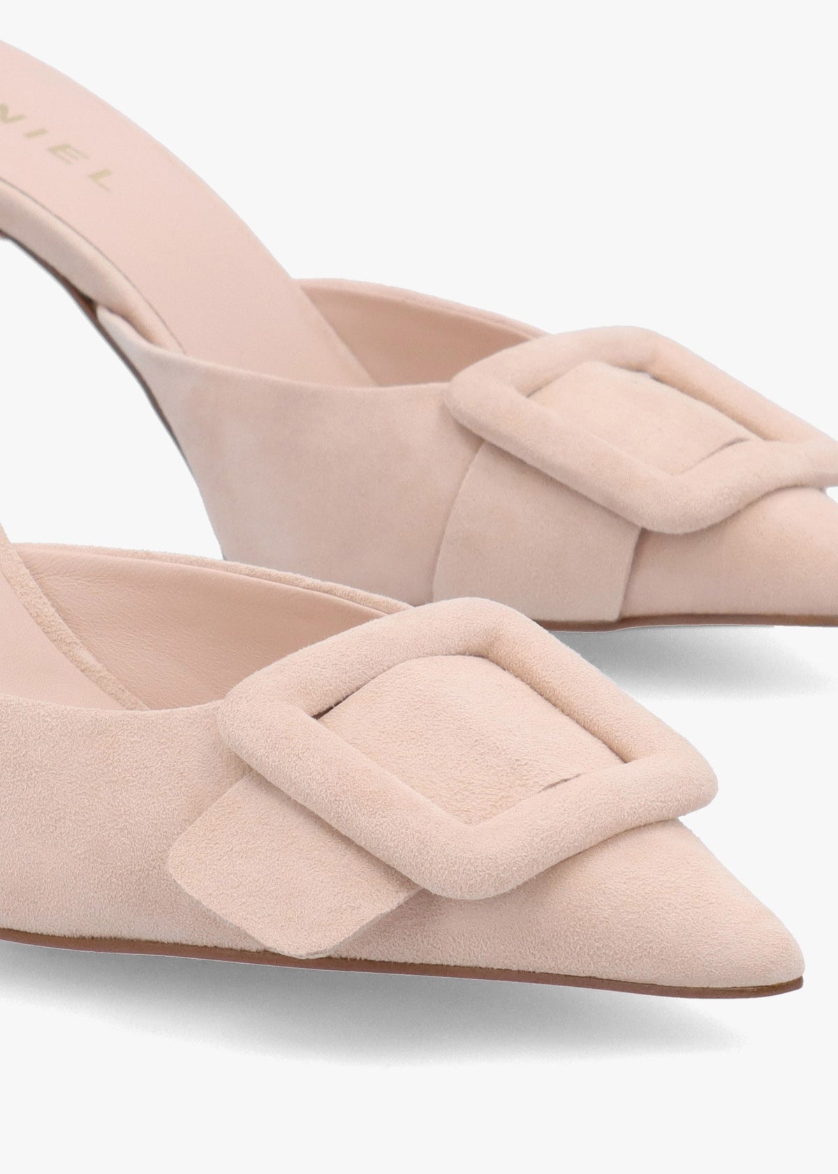 Etta Nude Suede Buckle Trim Heeled Mules