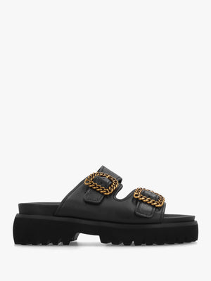 Annes Black Leather Chunky Mules