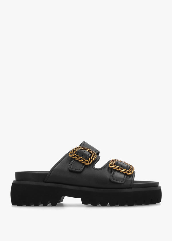 Annes Black Leather Chunky Mules