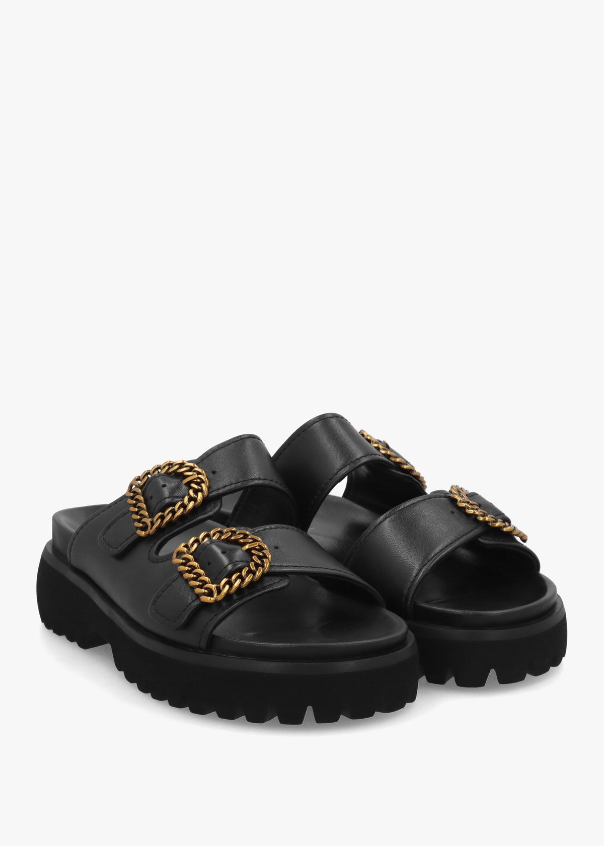 Annes Black Leather Chunky Mules