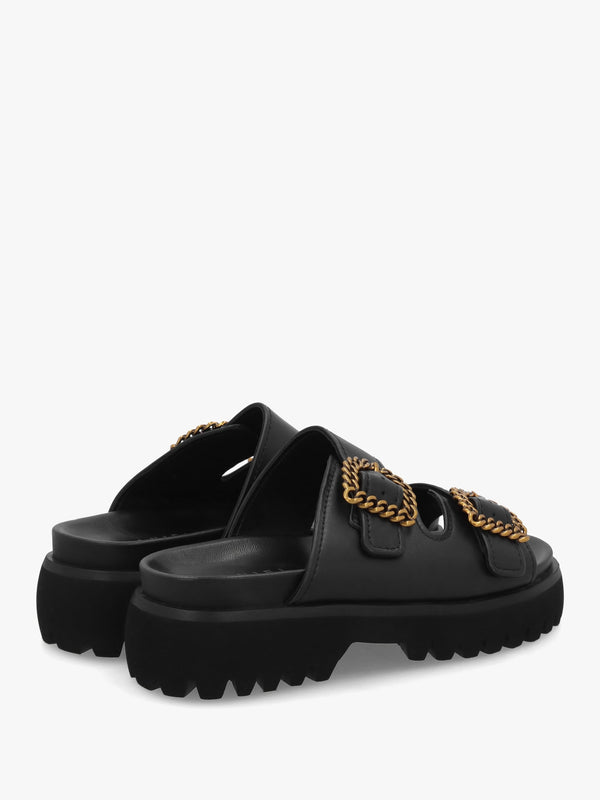 Annes Black Leather Chunky Mules