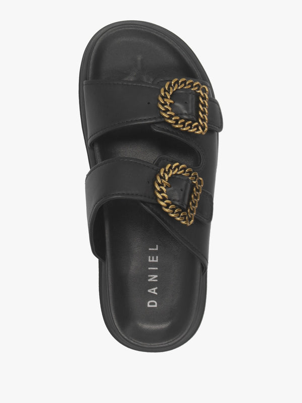 Annes Black Leather Chunky Mules
