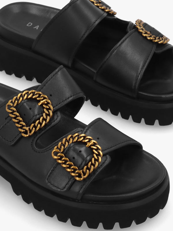 Annes Black Leather Chunky Mules