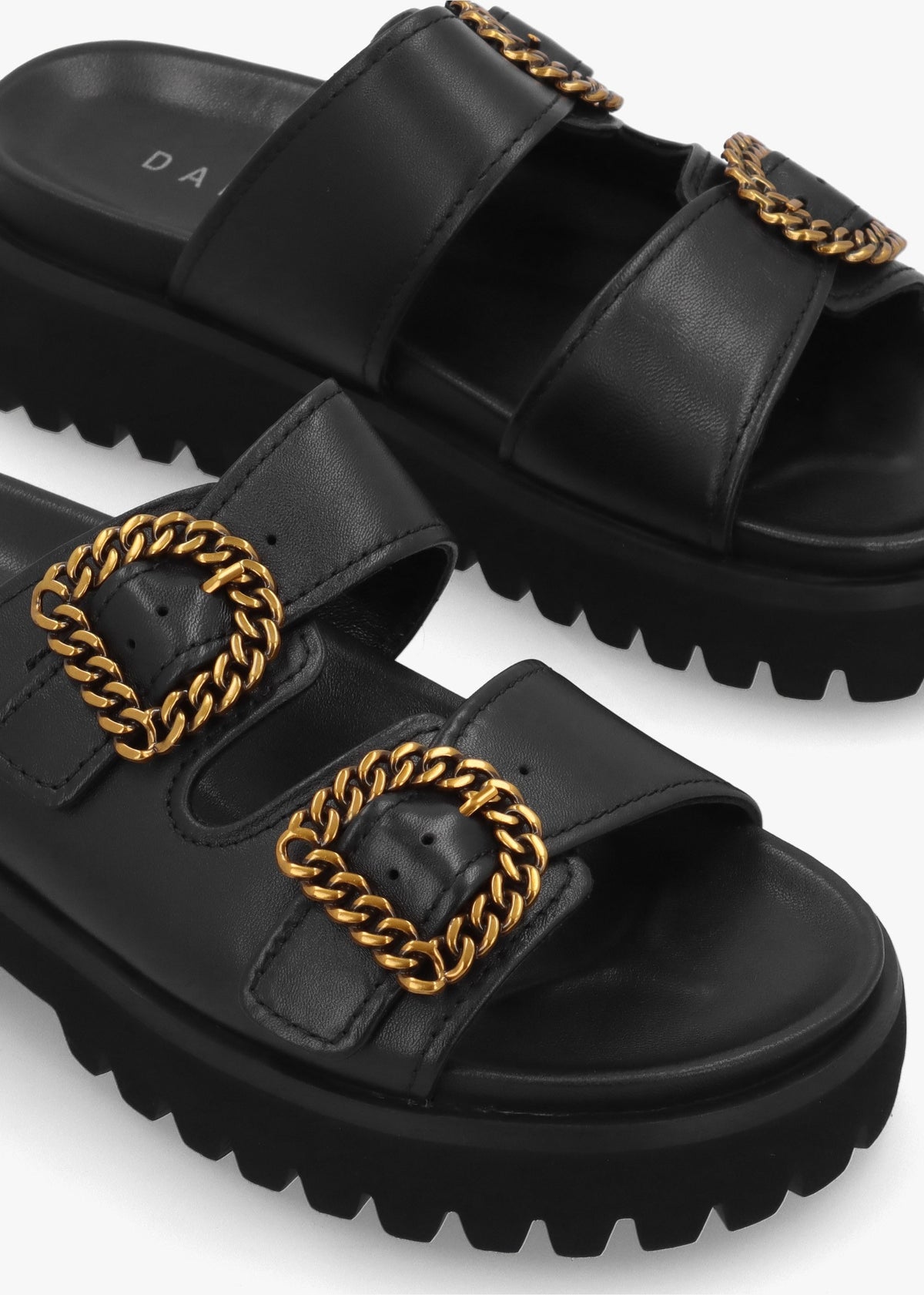 Annes Black Leather Chunky Mules