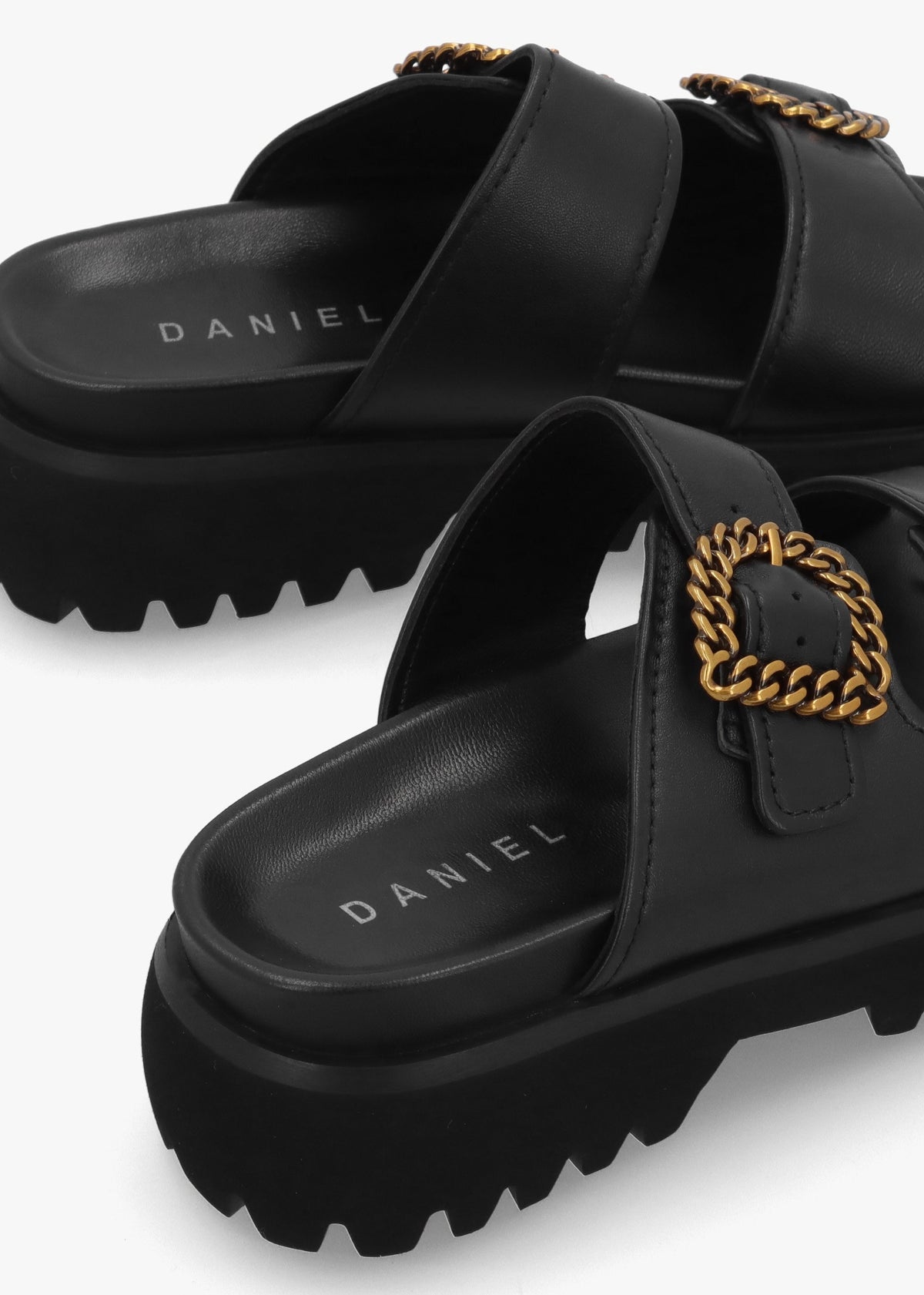 Annes Black Leather Chunky Mules