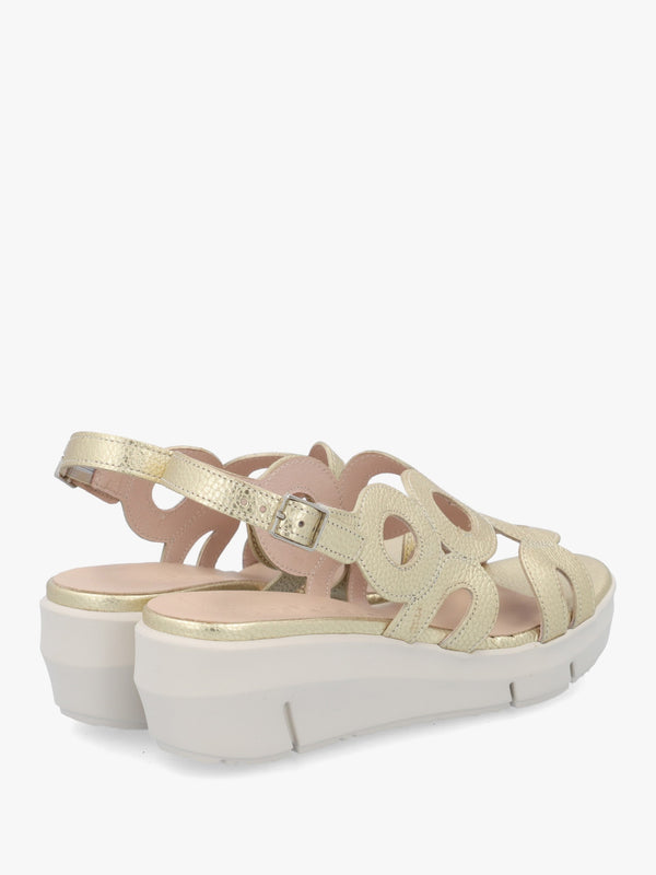 Flynn 82 Platino Leather Low Wedge Sandals