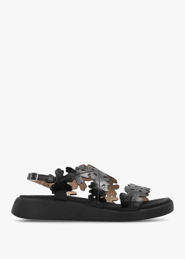 MAR 51 Black Patent Leather Floral Sandals