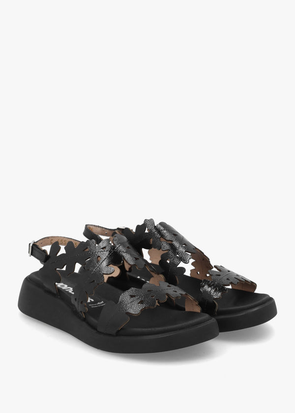 MAR 51 Black Patent Leather Floral Sandals