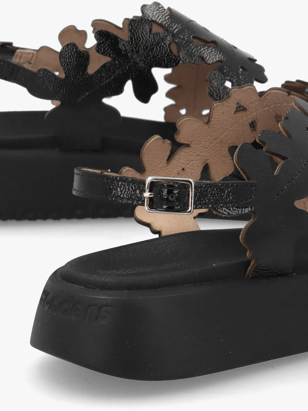 MAR 51 Black Patent Leather Floral Sandals