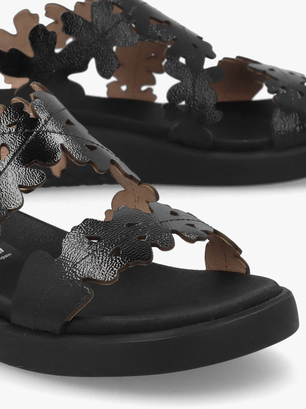 MAR 51 Black Patent Leather Floral Sandals