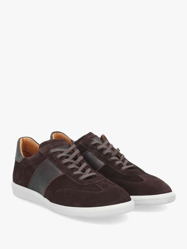 Stripe Brown Suede & Leather Low Profile Trainers
