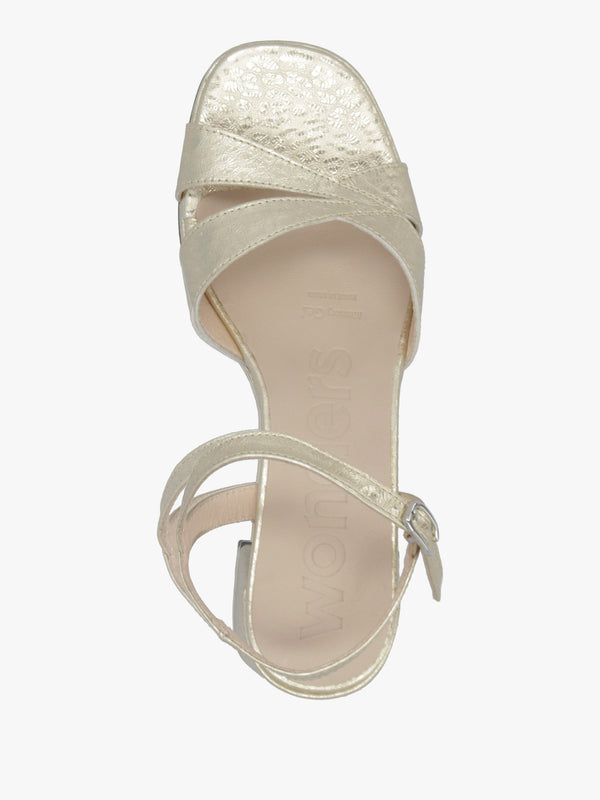 Zaida 20 Platino Leather Block Heel Platform Sandals