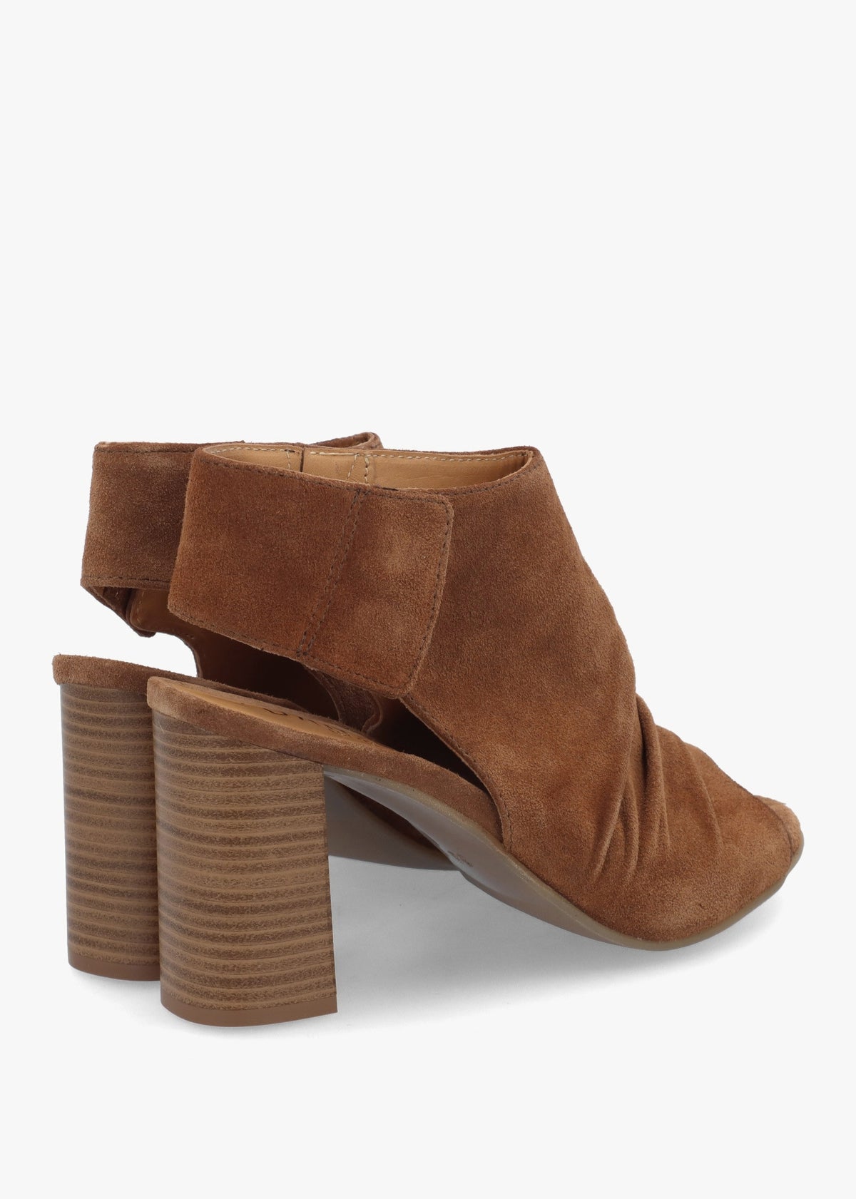 Moochy Tan Suede Ruched Block Heel Sandals