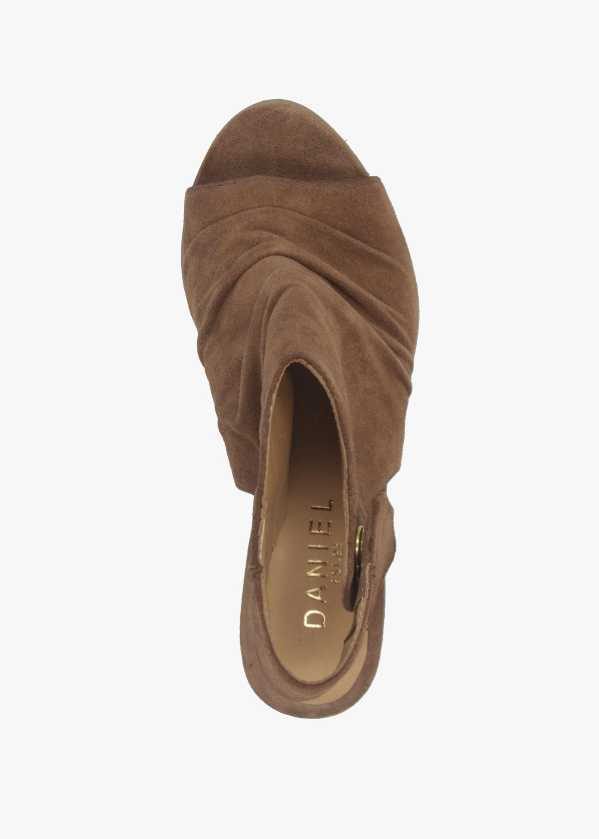 Moochy Tan Suede Ruched Block Heel Sandals