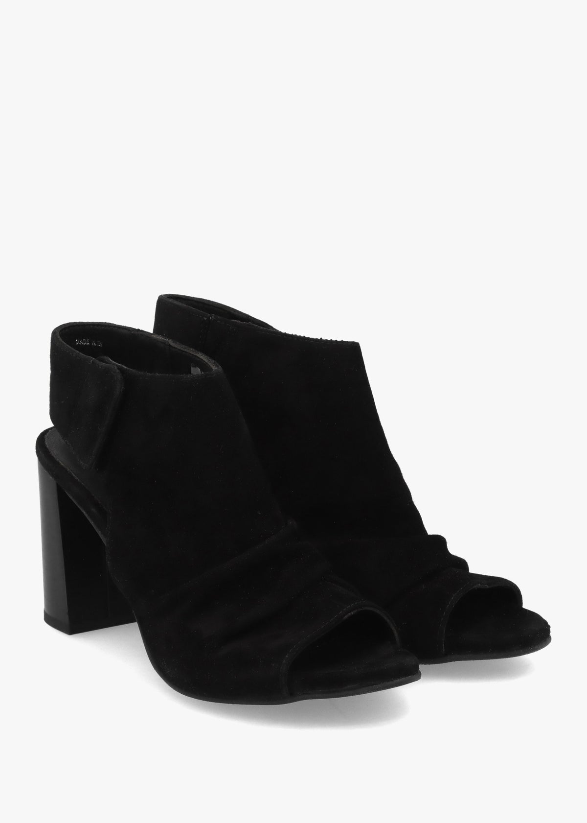 Moochy Black Suede Ruched Block Heel Sandals