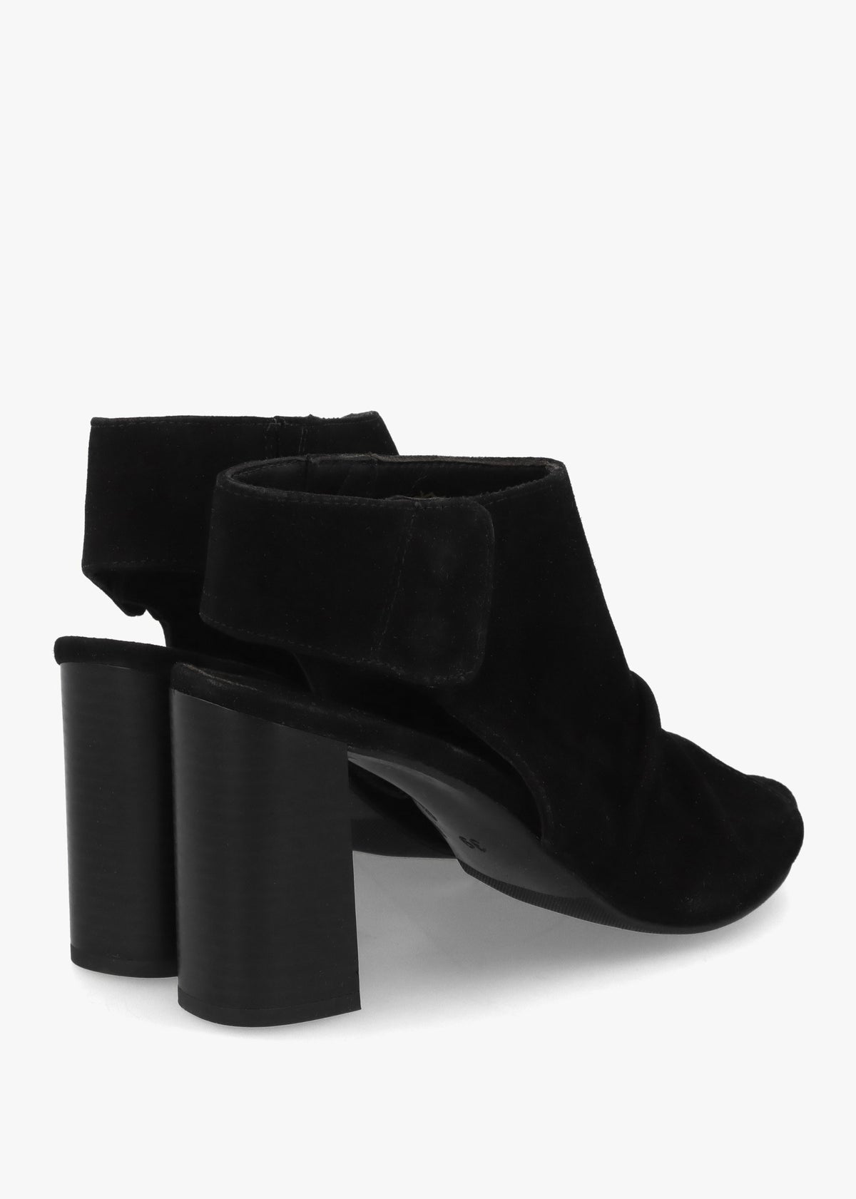 Moochy Black Suede Ruched Block Heel Sandals