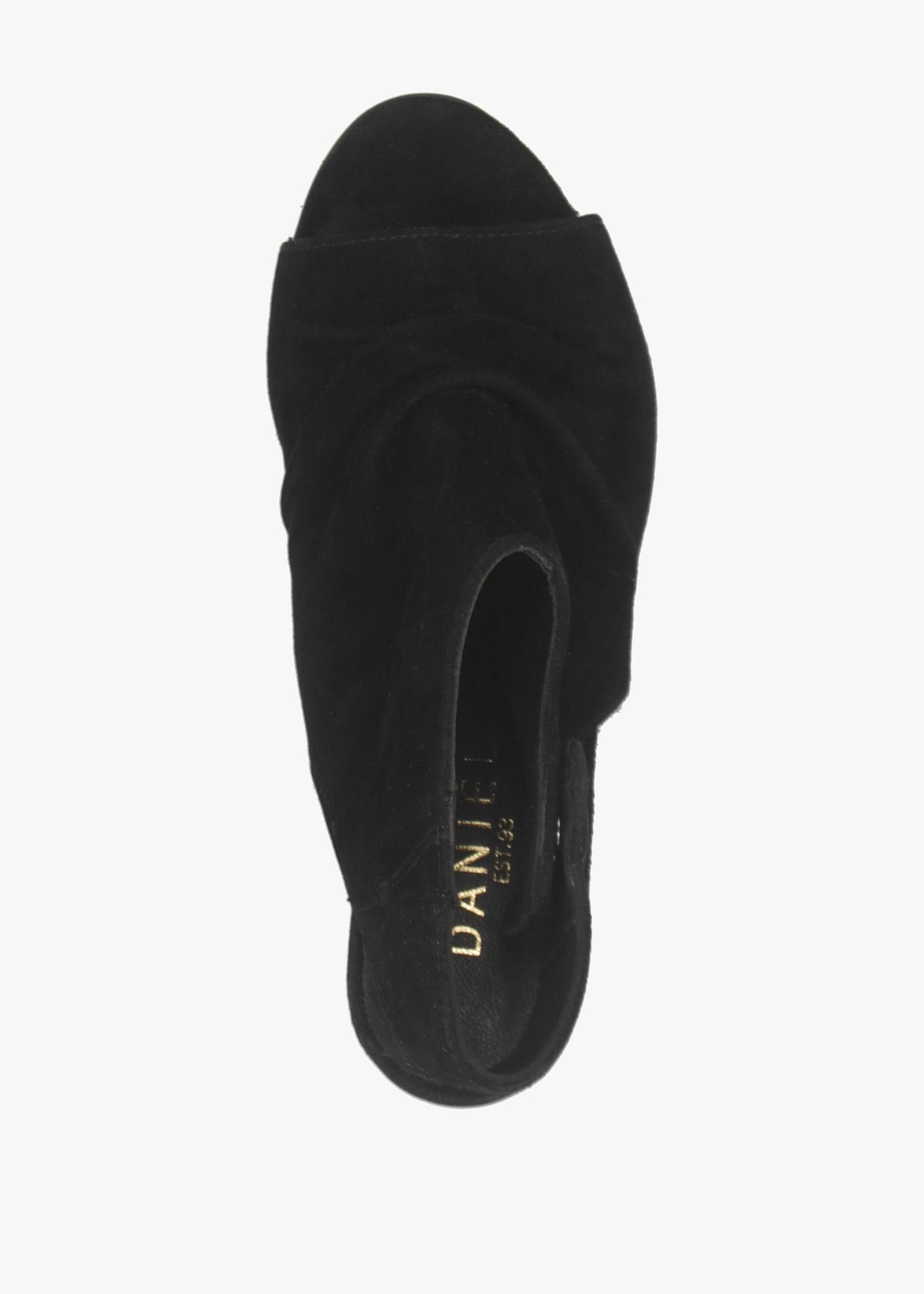 Moochy Black Suede Ruched Block Heel Sandals